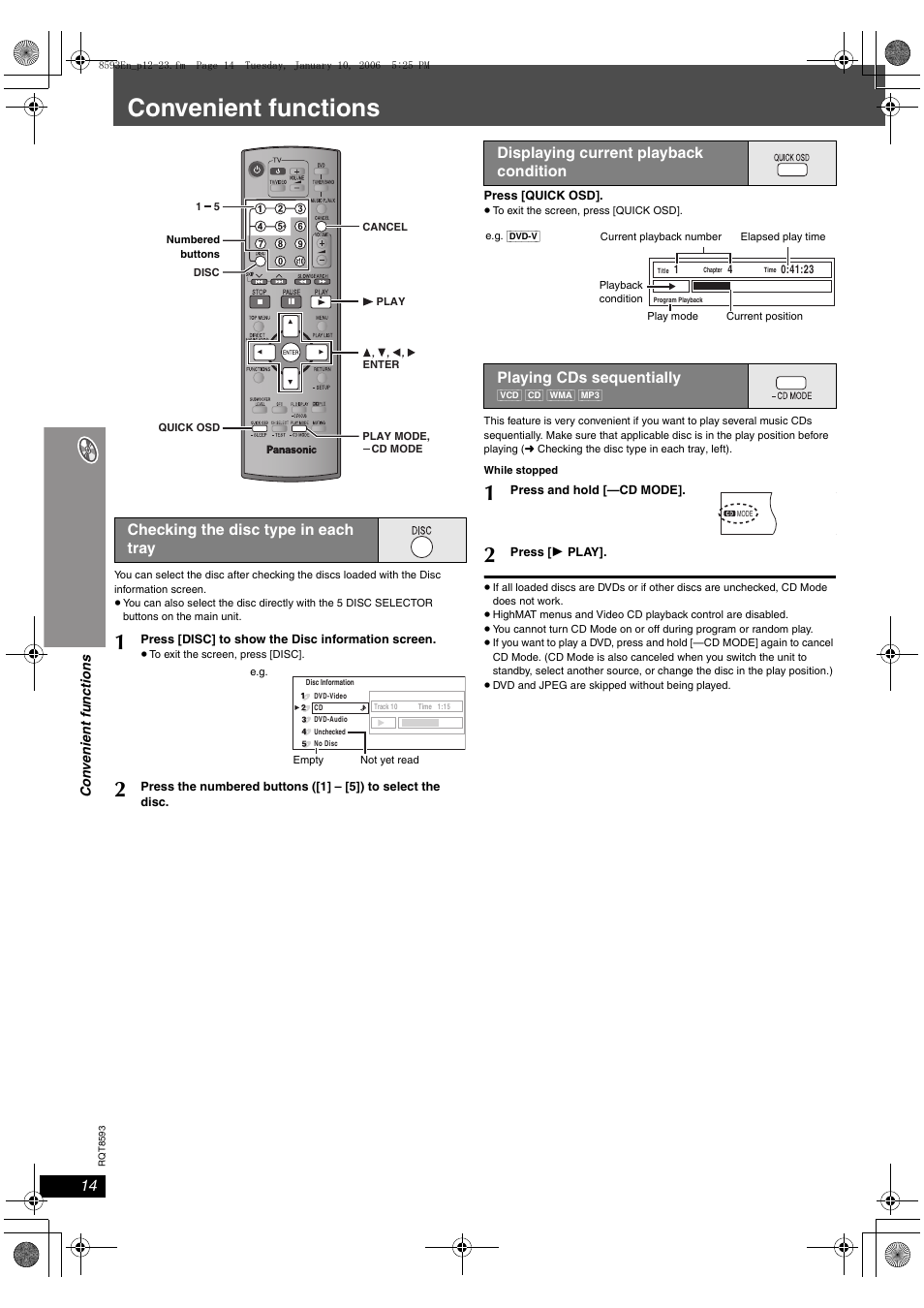 Convenient functions, Checking the disc type in each tray | Panasonic SC-HT440 User Manual | Page 14 / 36