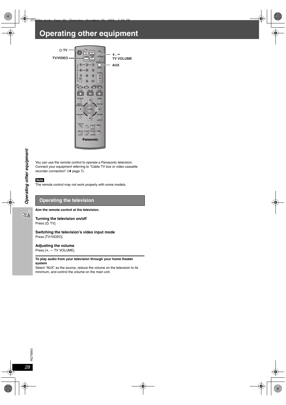 Operating other equipment | Panasonic SC-HT440 User Manual | Page 28 / 36