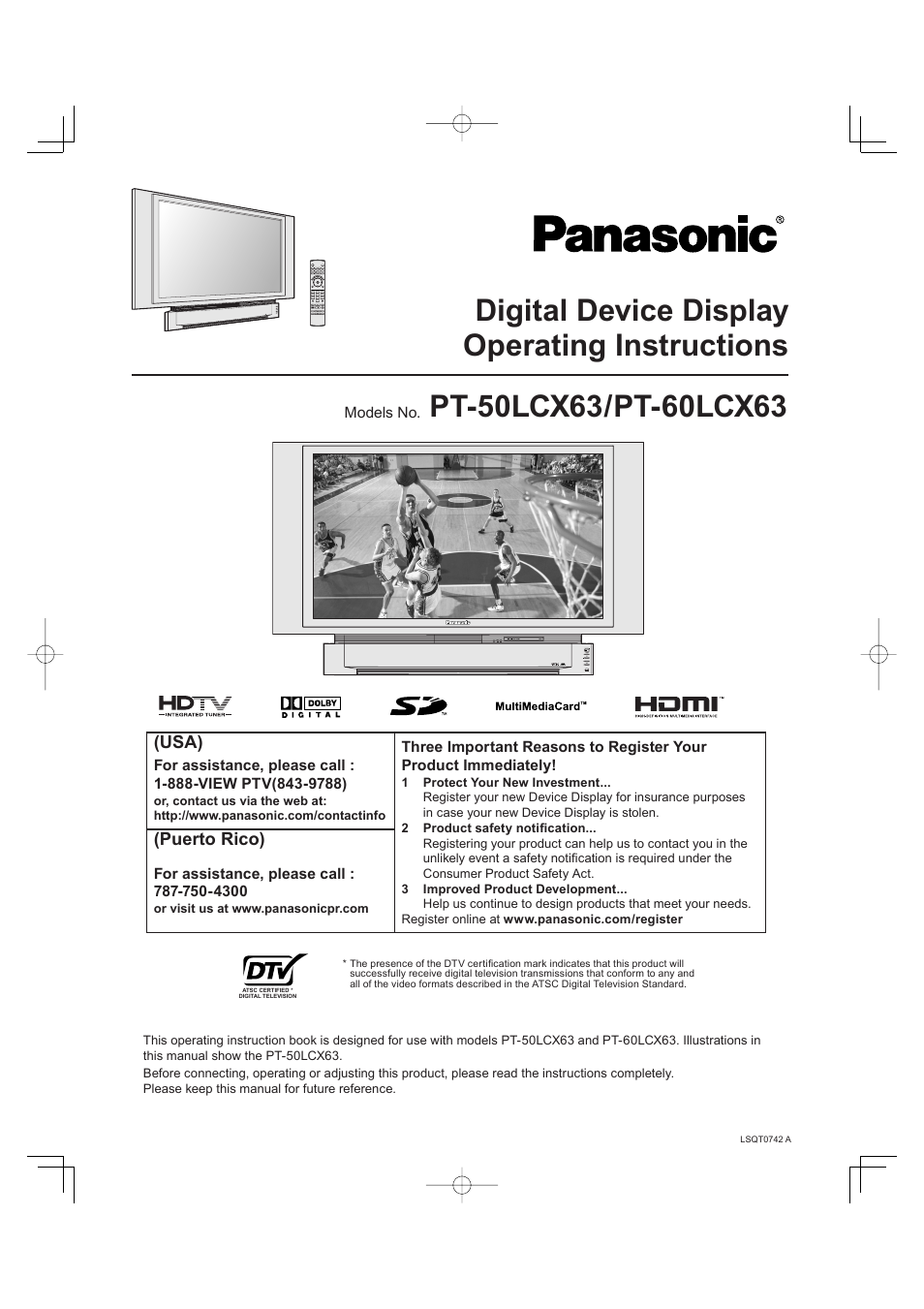 Panasonic PT 60LCX63 User Manual | 108 pages