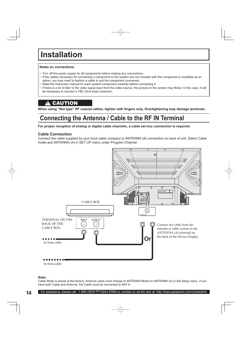 Installation, Caution | Panasonic PT 60LCX63 User Manual | Page 14 / 108