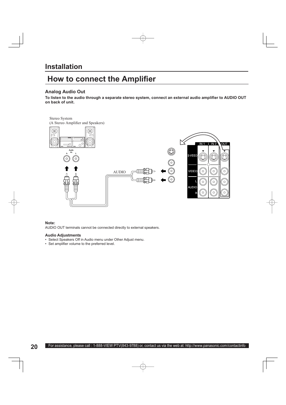 How to connect the amplifi er, Installation | Panasonic PT 60LCX63 User Manual | Page 20 / 108