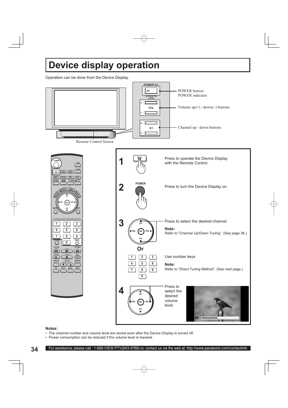 Device display operation, Use number keys | Panasonic PT 60LCX63 User Manual | Page 34 / 108