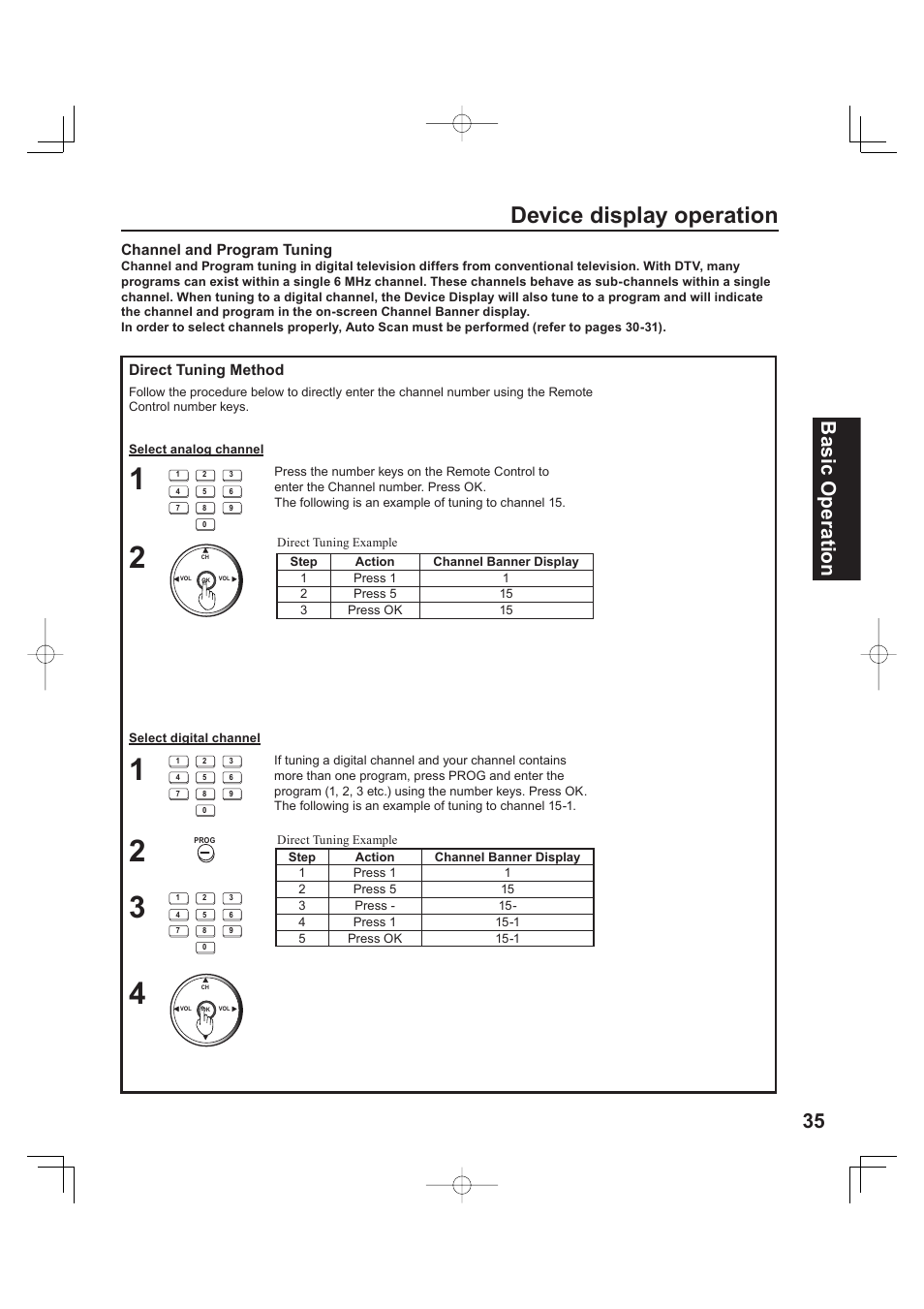 Device display operation, 35 basic operation | Panasonic PT 60LCX63 User Manual | Page 35 / 108