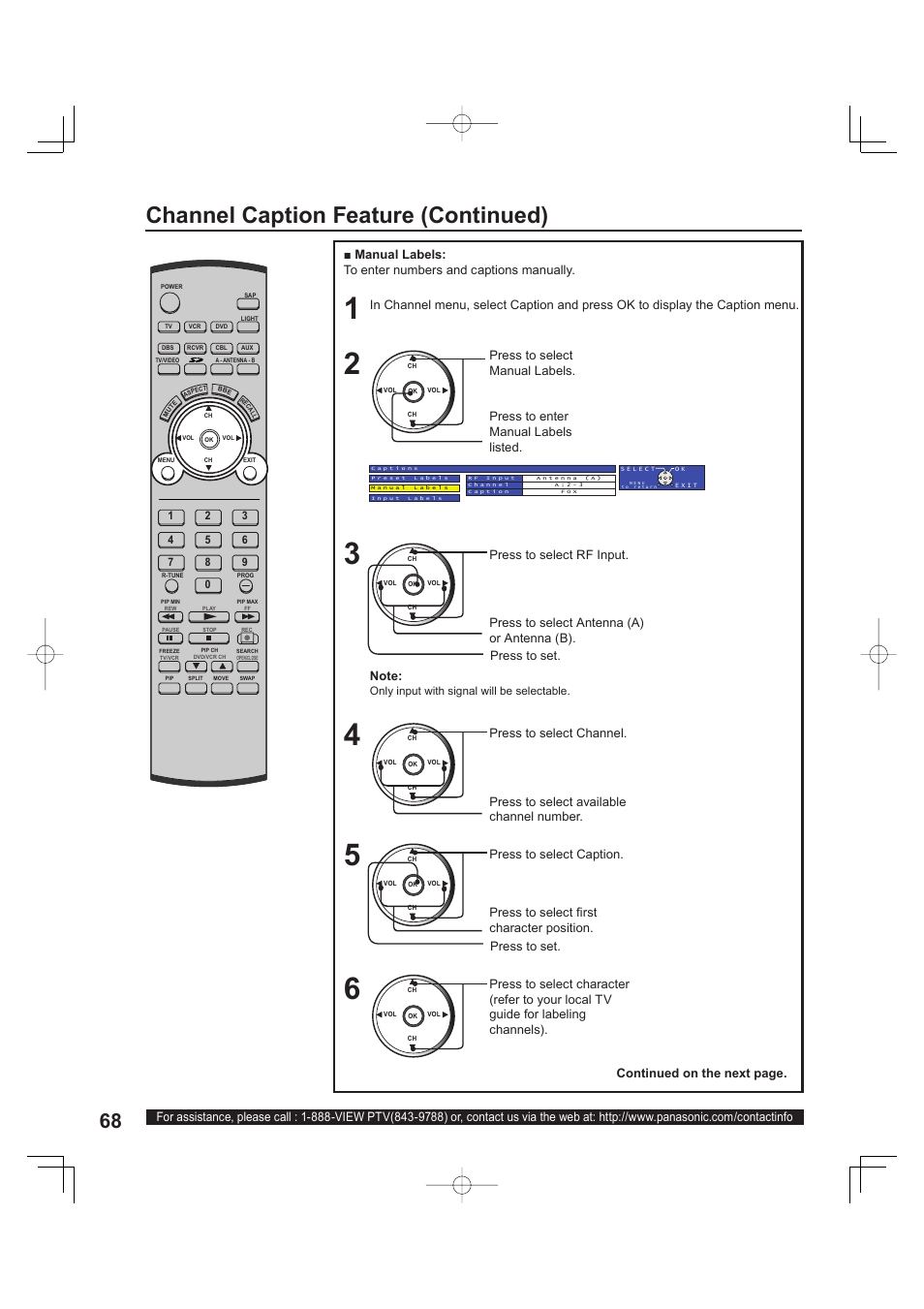 Channel caption feature (continued) | Panasonic PT 60LCX63 User Manual | Page 68 / 108