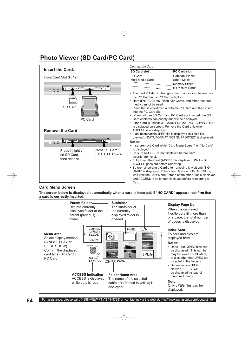 Photo viewer (sd card/pc card) | Panasonic PT 60LCX63 User Manual | Page 84 / 108