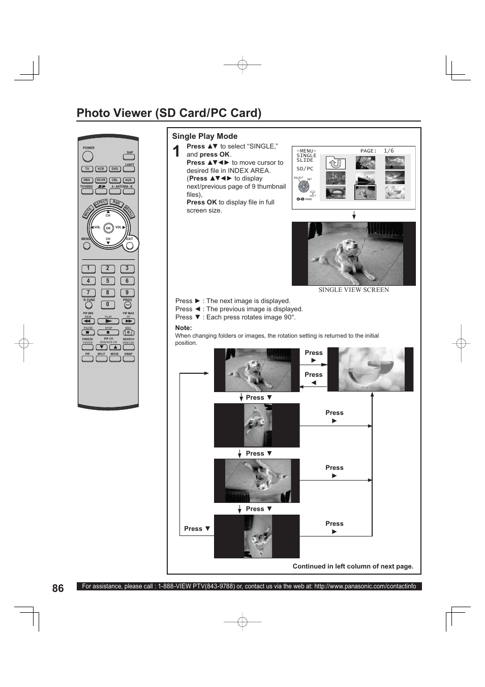 Photo viewer (sd card/pc card), Single play mode | Panasonic PT 60LCX63 User Manual | Page 86 / 108