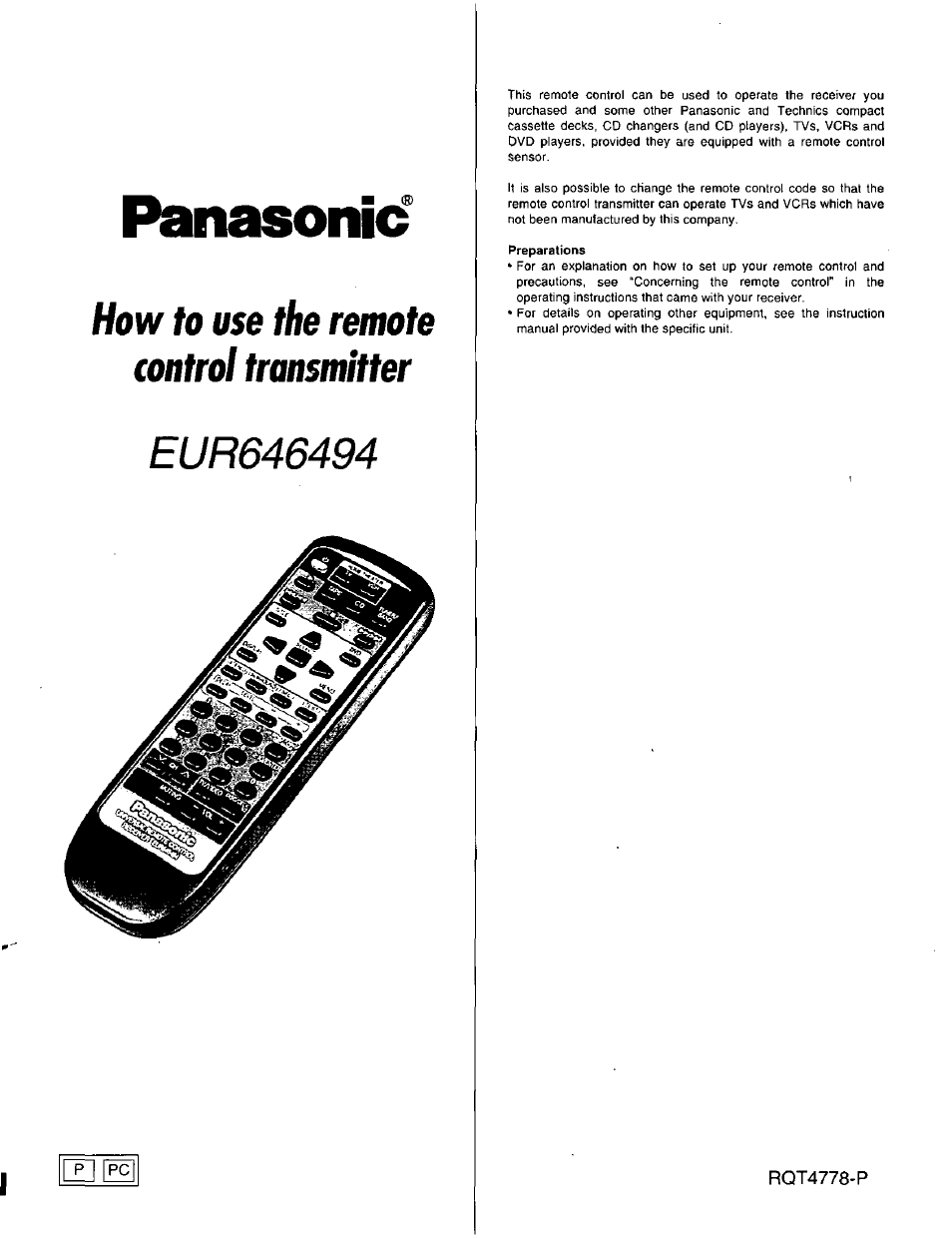 Panasonic EUR646494 User Manual | 8 pages