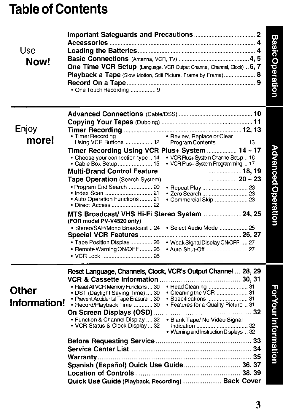 Panasonic PV-V4520 User Manual | Page 3 / 40