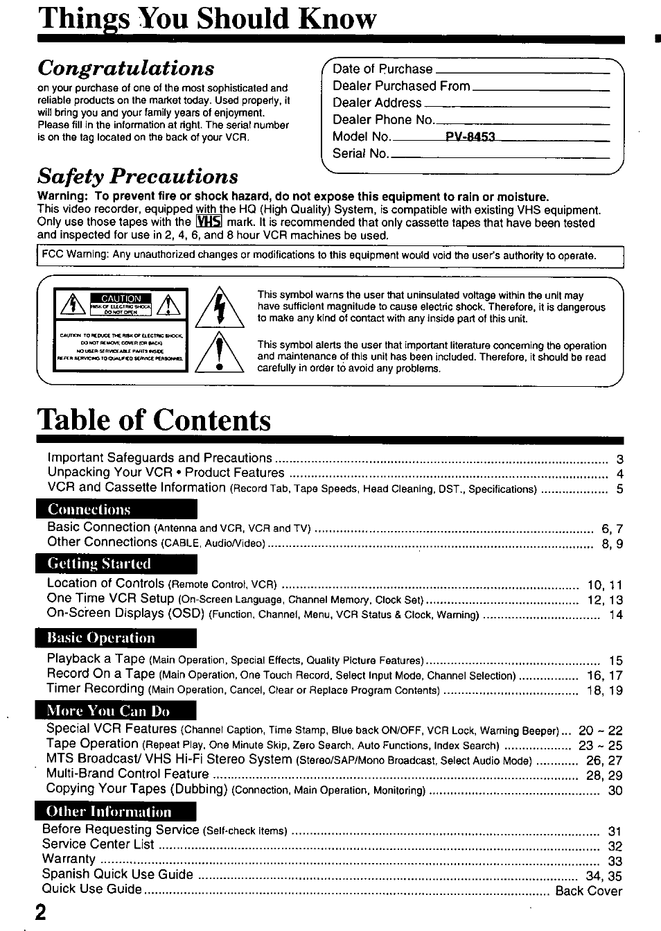 Panasonic OMNIVISION PV-8453 User Manual | Page 2 / 36