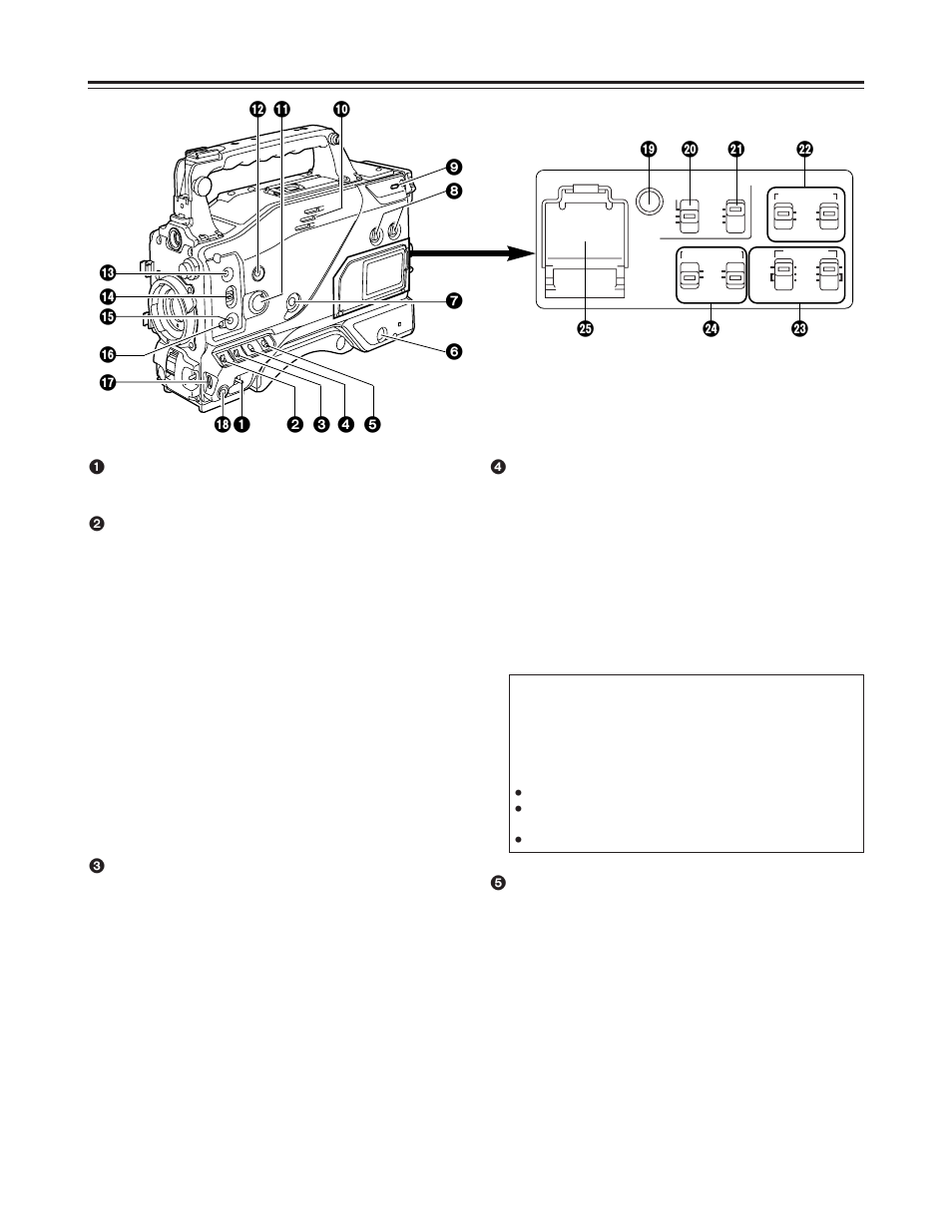 Parts and their functions, Power switch, Output/auto knee selector switch | Gain selector switch, Vtr stby/save (tape protection) switch | Panasonic AJ-D410A User Manual | Page 6 / 46