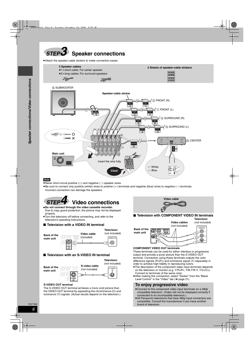 Step 3 speaker connections, Step 4 video connections, Step | Speaker connections, Video connections | Panasonic SC-HT680 User Manual | Page 6 / 32