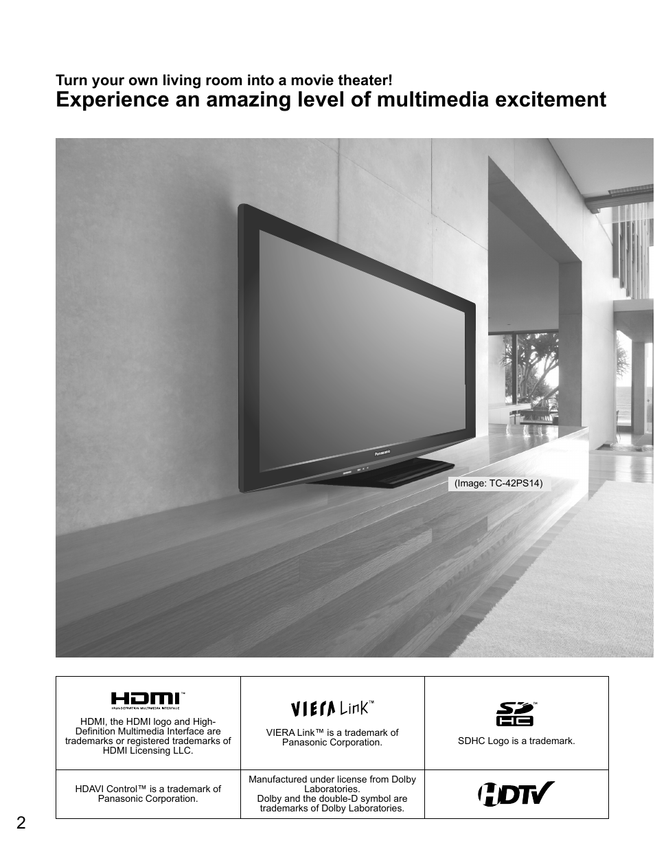 Turn your own living room into a movie theater | Panasonic TC-42PS14 User Manual | Page 2 / 58