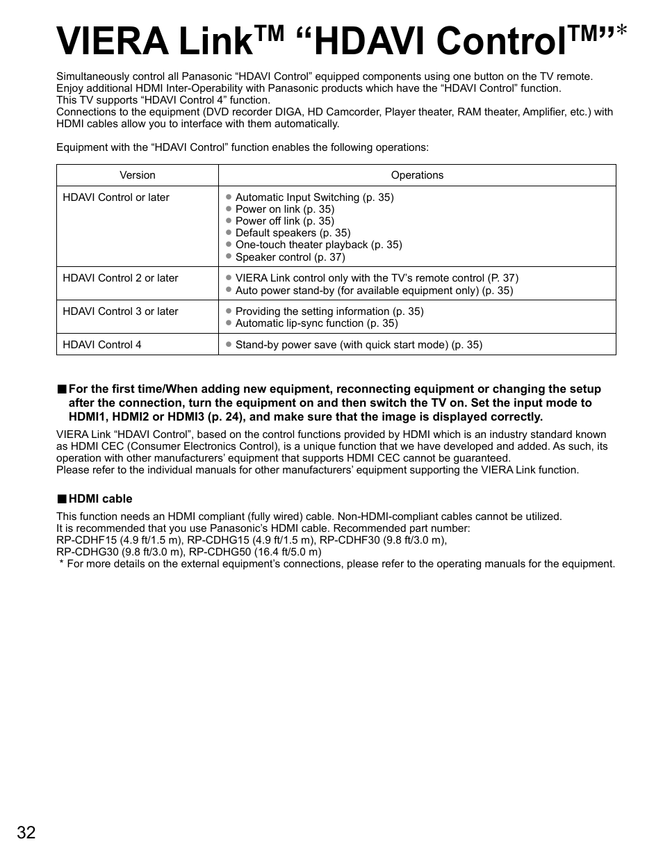 Viera link “hdavi control, Viera link, Hdavi control | Panasonic TC-42PS14 User Manual | Page 32 / 58