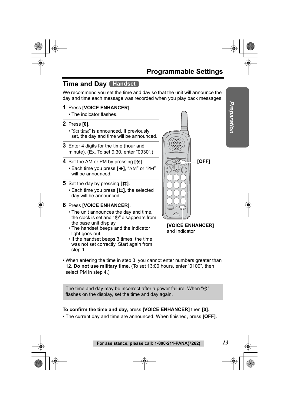 Programmable settings time and day | Panasonic KX-TG2322 User Manual | Page 13 / 48