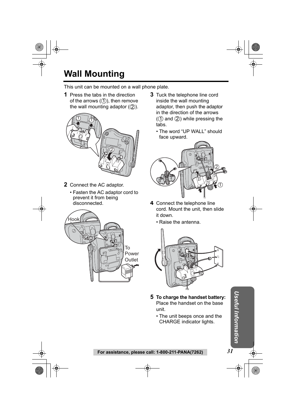 Useful information, Wall mounting | Panasonic KX-TG2322 User Manual | Page 31 / 48