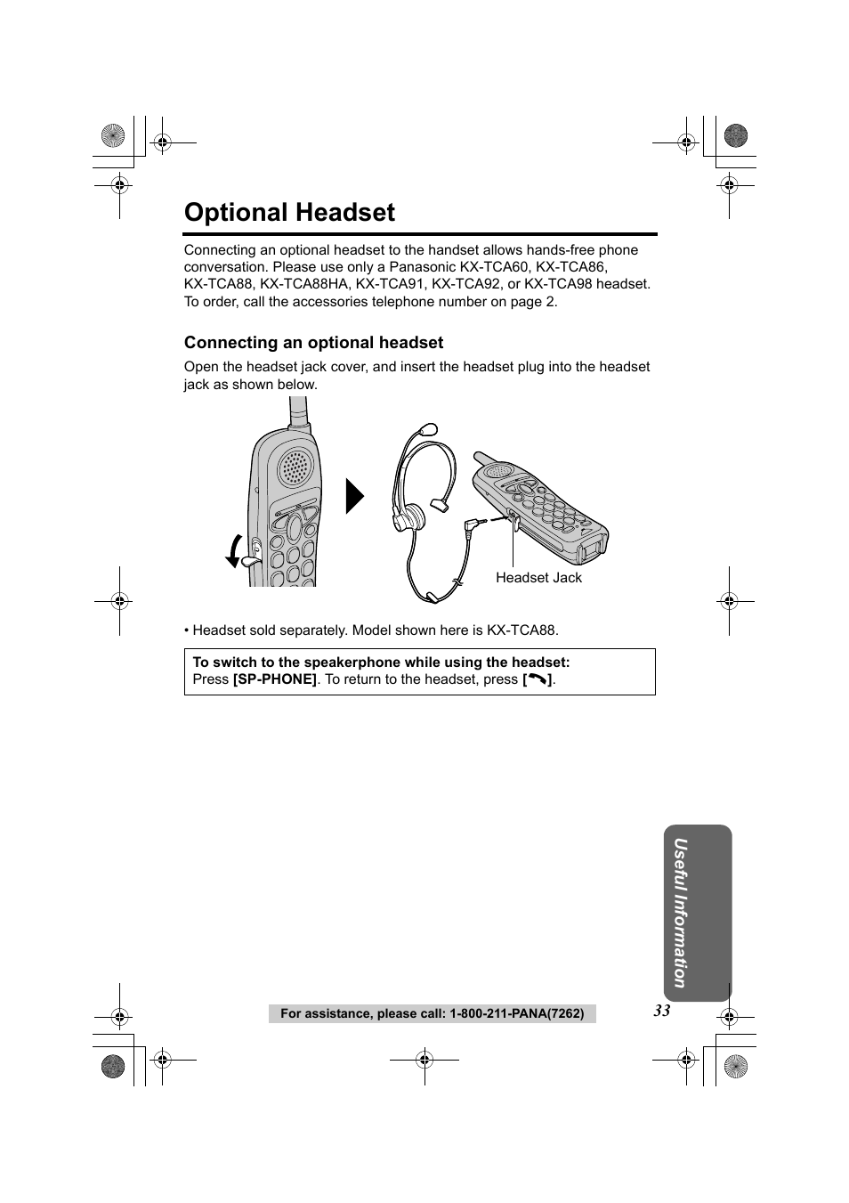 Optional headset | Panasonic KX-TG2322 User Manual | Page 33 / 48