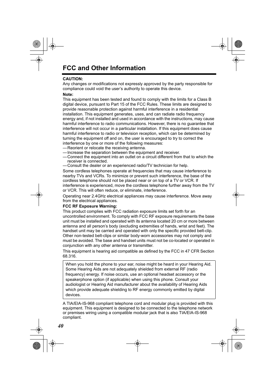 Fcc and other information | Panasonic KX-TG2322 User Manual | Page 40 / 48