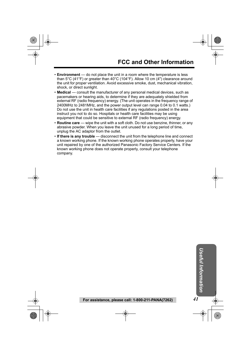 Fcc and other information, Useful information | Panasonic KX-TG2322 User Manual | Page 41 / 48