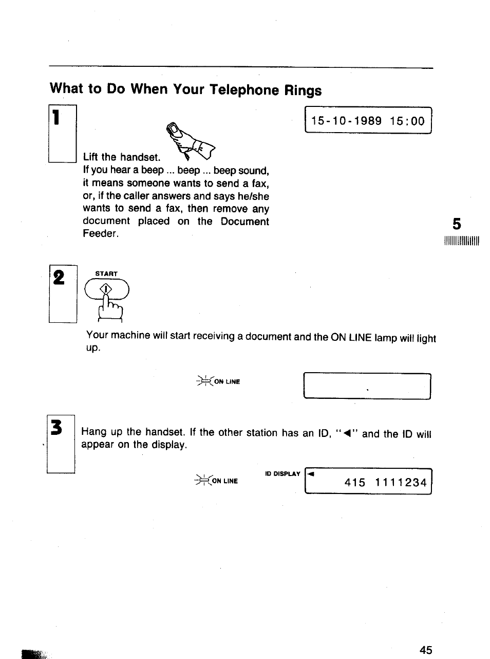 What to do when your telephone rings | Panasonic Panafax UF-120 User Manual | Page 45 / 68