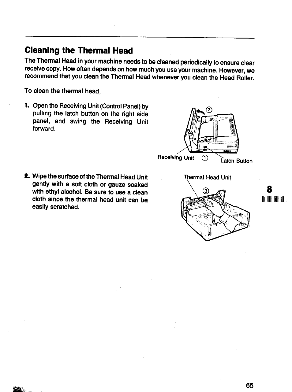 Cleaning the thermal head | Panasonic Panafax UF-120 User Manual | Page 65 / 68