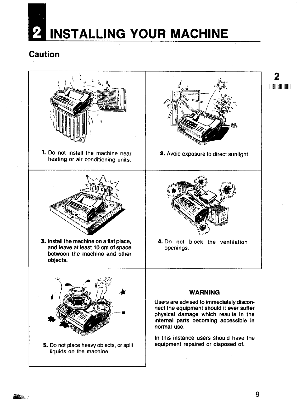 Caution, Installing your machine | Panasonic Panafax UF-120 User Manual | Page 9 / 68