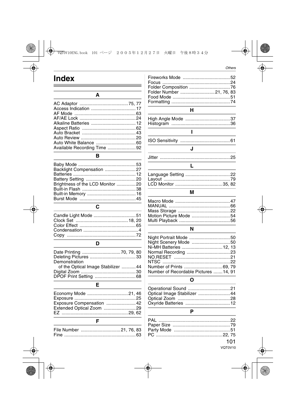 Index | Panasonic DMC-LS2 User Manual | Page 101 / 104