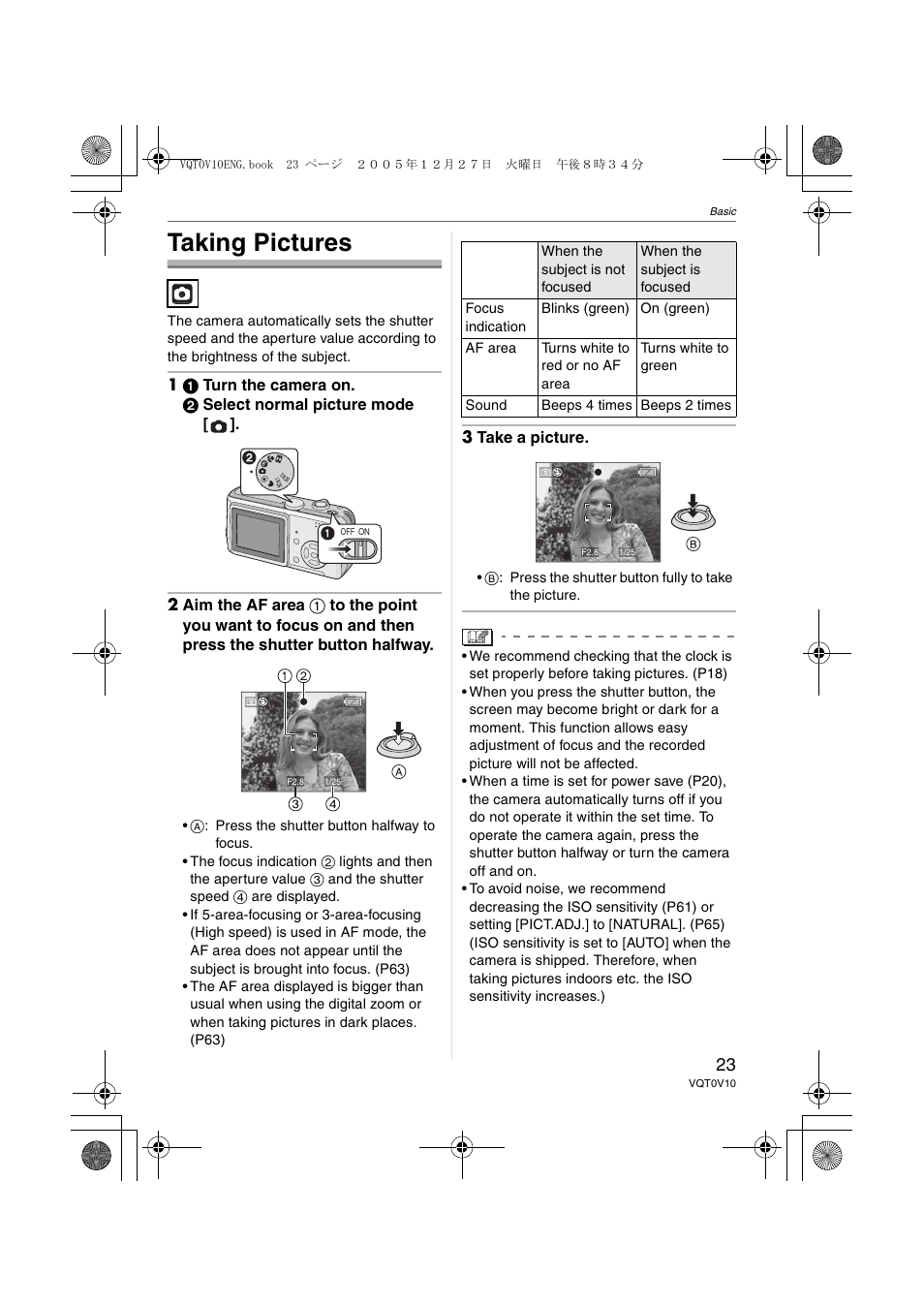 Basic, Taking pictures | Panasonic DMC-LS2 User Manual | Page 23 / 104