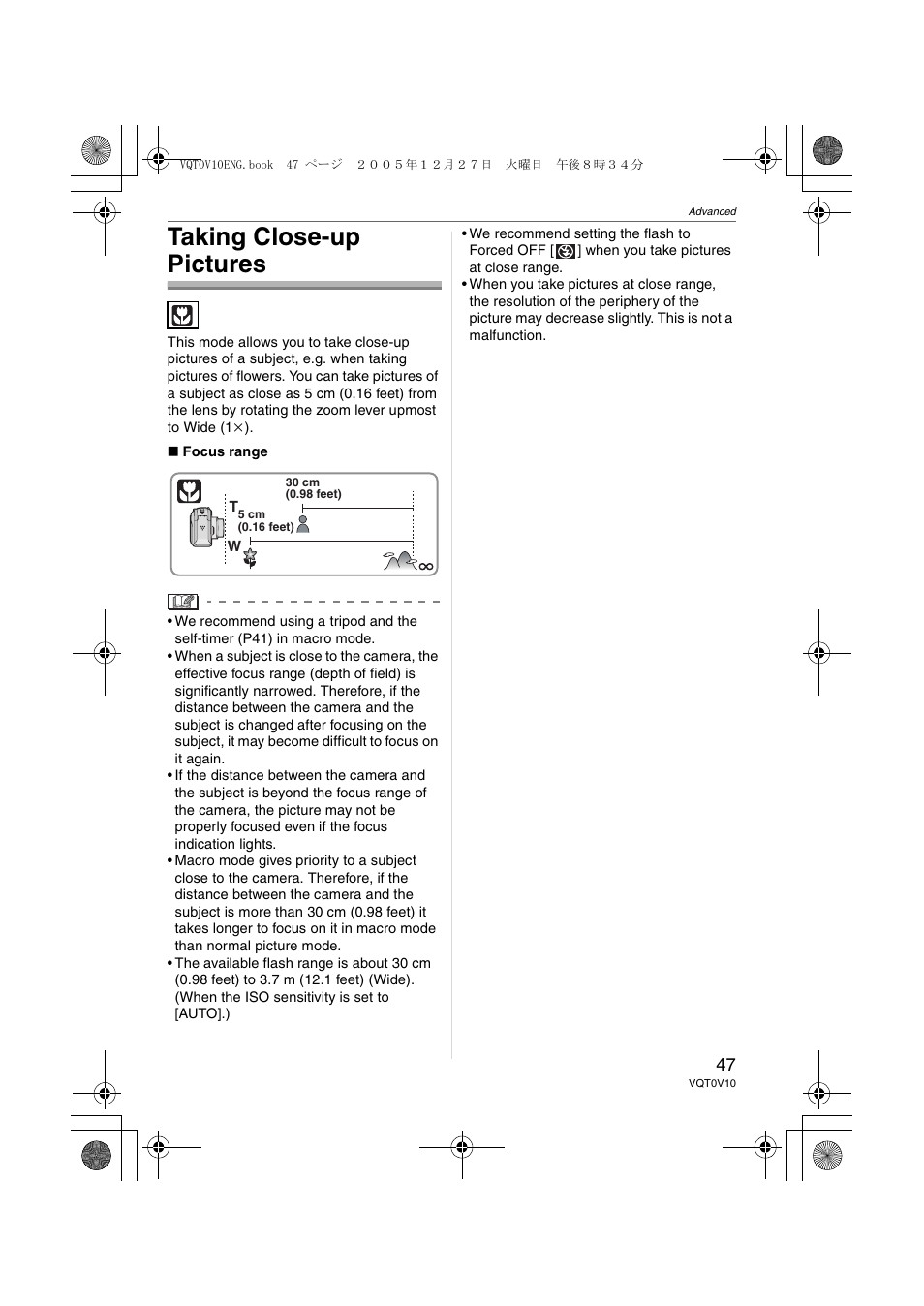 Taking close-up pictures | Panasonic DMC-LS2 User Manual | Page 47 / 104