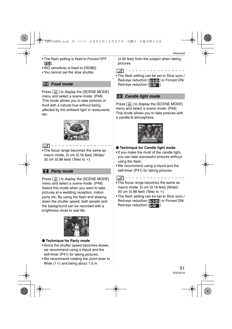 Food mode party mode, Candle light mode | Panasonic DMC-LS2 User Manual | Page 51 / 104