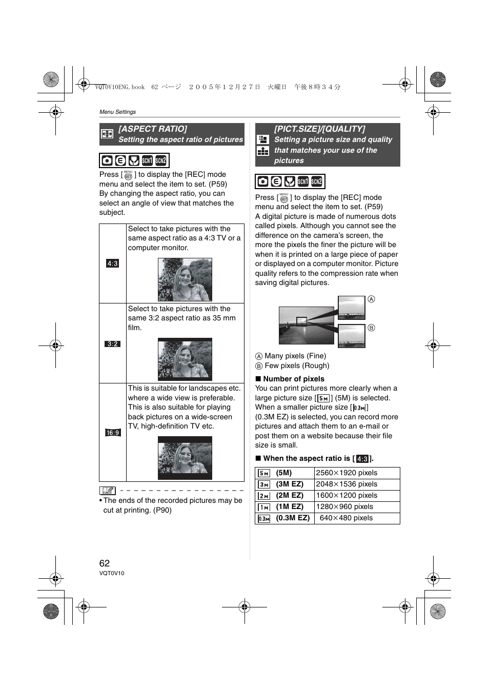 Aspect ratio, Pict.size]/[quality | Panasonic DMC-LS2 User Manual | Page 62 / 104