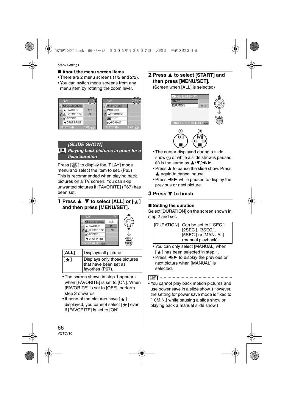 Slide show, 3 press 4 to finish | Panasonic DMC-LS2 User Manual | Page 66 / 104