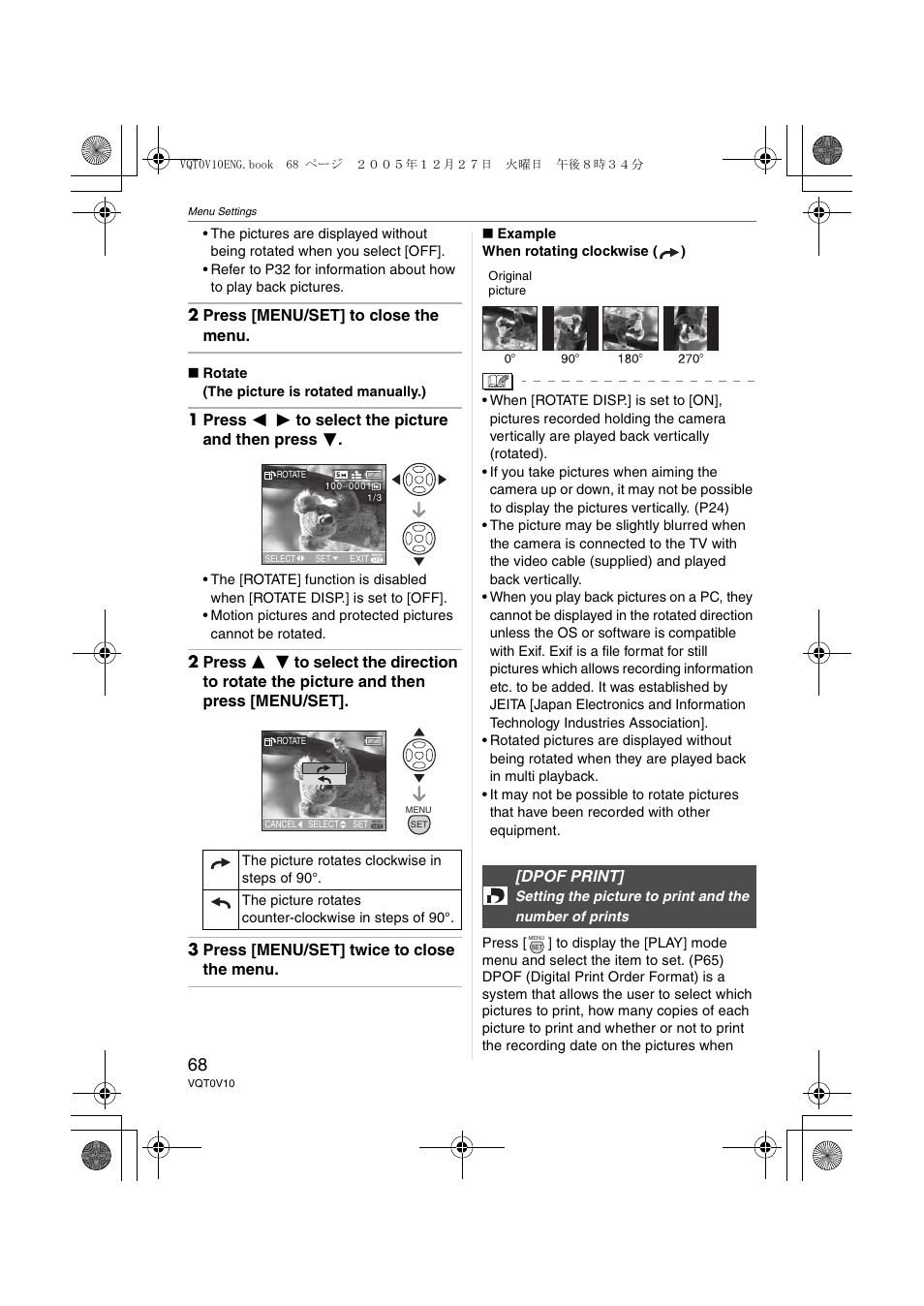 Dpof print | Panasonic DMC-LS2 User Manual | Page 68 / 104