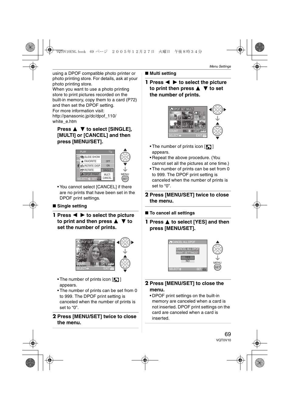 2 press [menu/set] twice to close the menu | Panasonic DMC-LS2 User Manual | Page 69 / 104