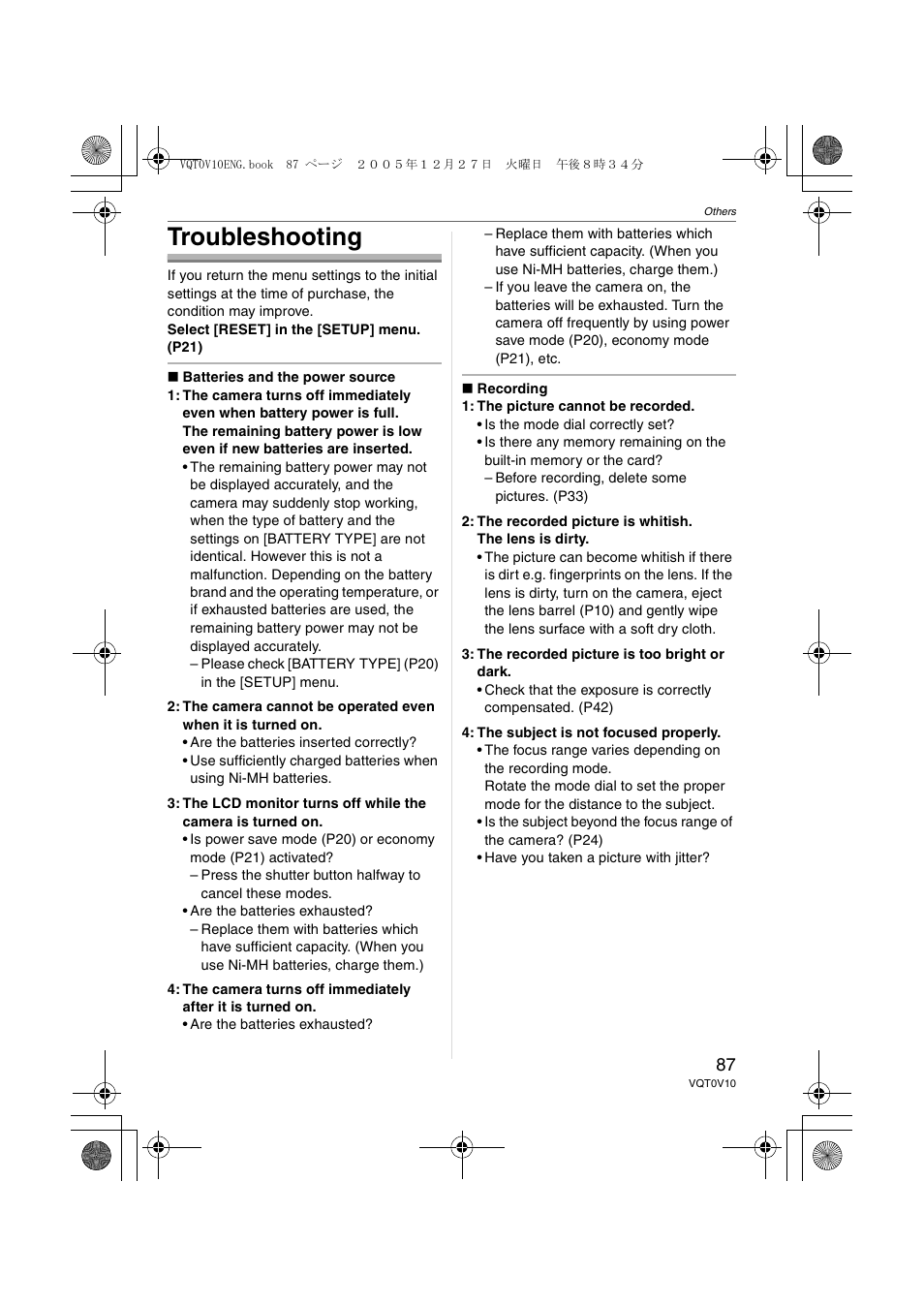 Troubleshooting | Panasonic DMC-LS2 User Manual | Page 87 / 104