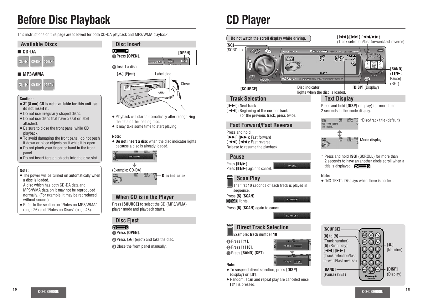 Before disc playback, Cd player | Panasonic CQ-CB9900U User Manual | Page 10 / 32