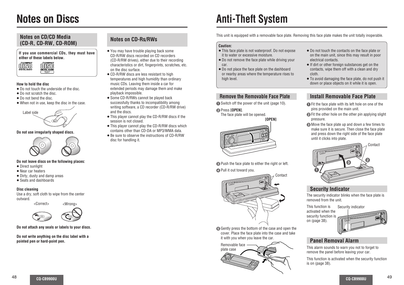 Notes on discs, Anti-theft system | Panasonic CQ-CB9900U User Manual | Page 25 / 32