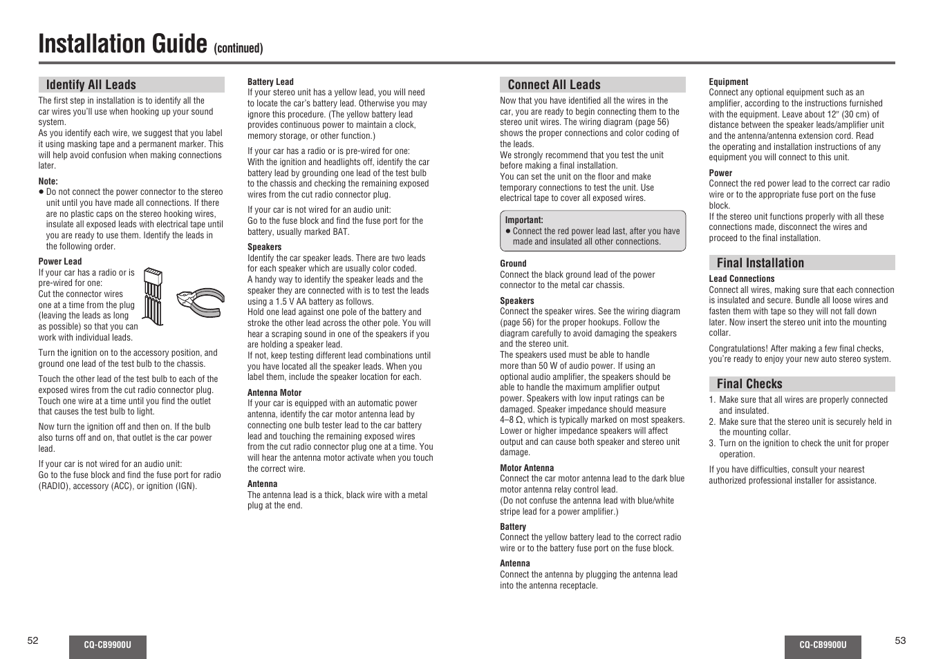 Installation guide | Panasonic CQ-CB9900U User Manual | Page 27 / 32