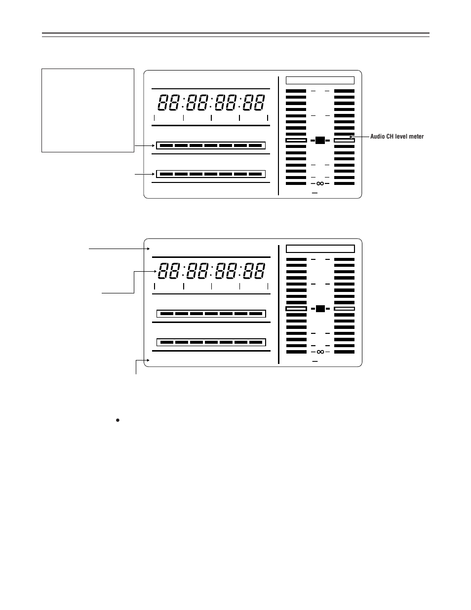 58 – displays, Remaining battery level and audio level displays, Rf servo humid slack df slave tcg hold h min s frm | Panasonic AJ-D400 User Manual | Page 58 / 128