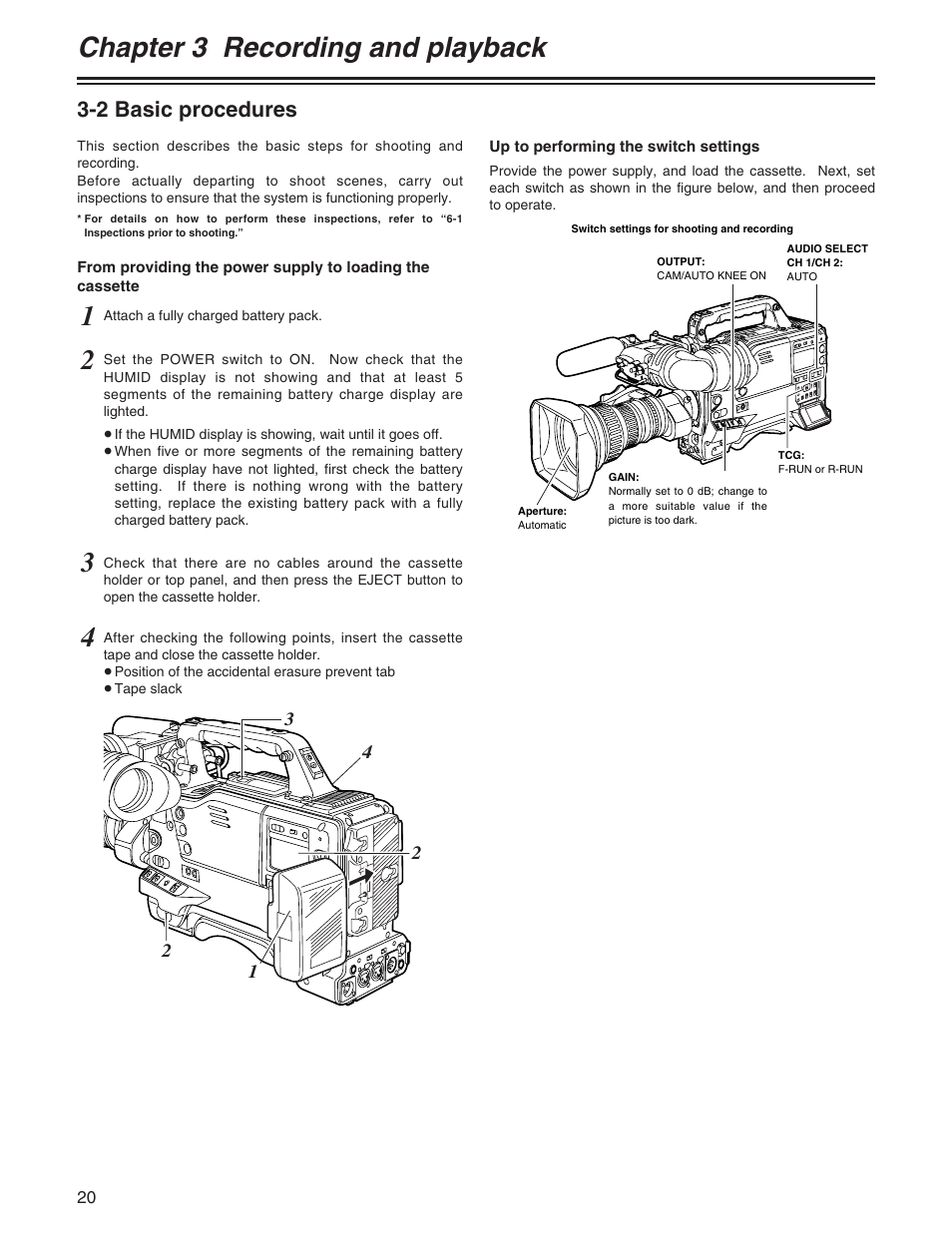 Chapter 3 recording and playback, 2 basic procedures | Panasonic AJ-HDX400P User Manual | Page 20 / 102