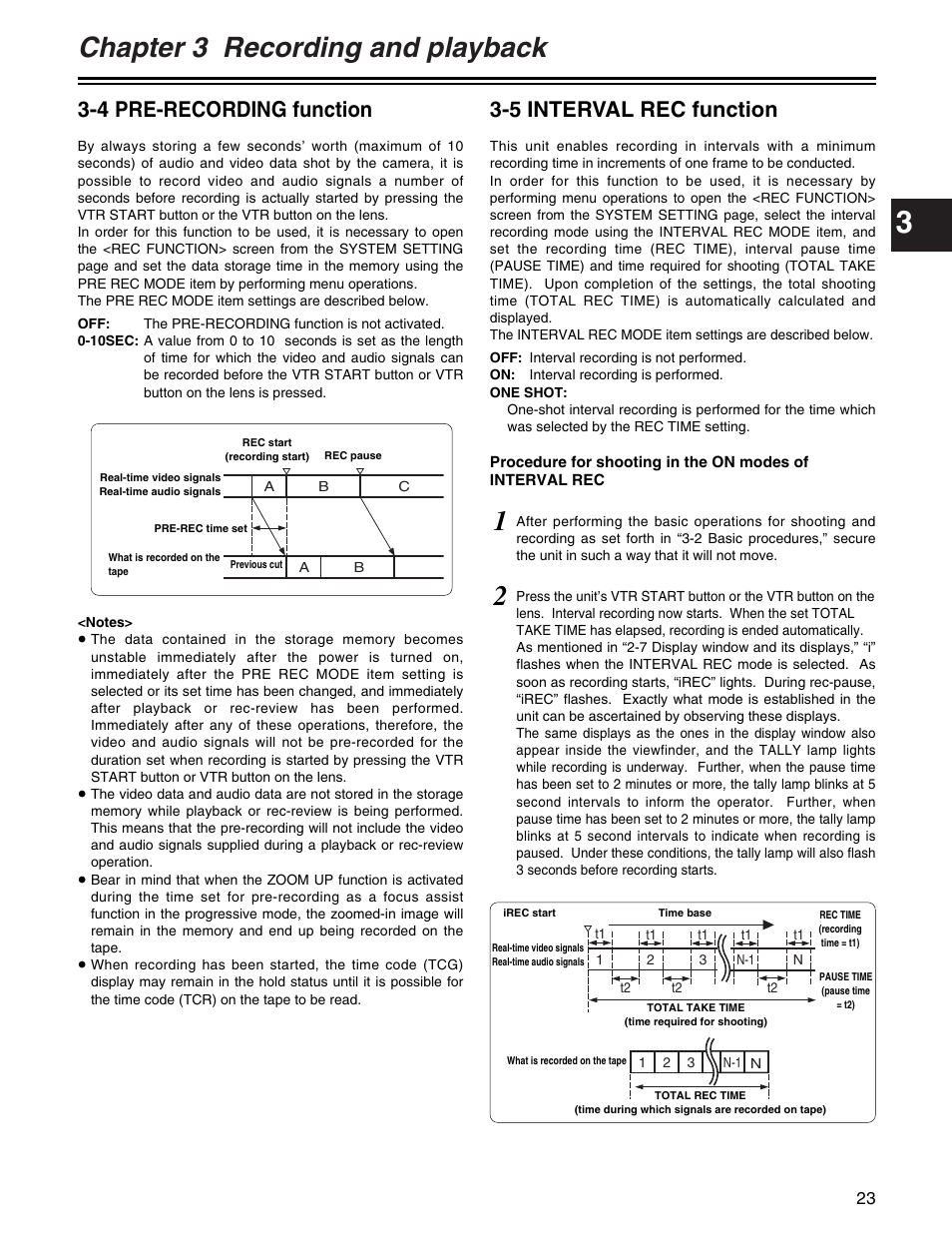 Chapter 3 recording and playback, 5 interval rec function, 4 pre-recording function | Panasonic AJ-HDX400P User Manual | Page 23 / 102
