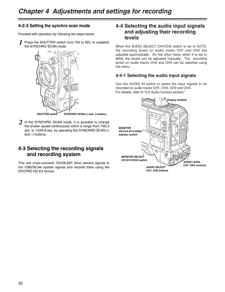 Chapter 4 adjustments and settings for recording | Panasonic AJ-HDX400P User Manual | Page 30 / 102