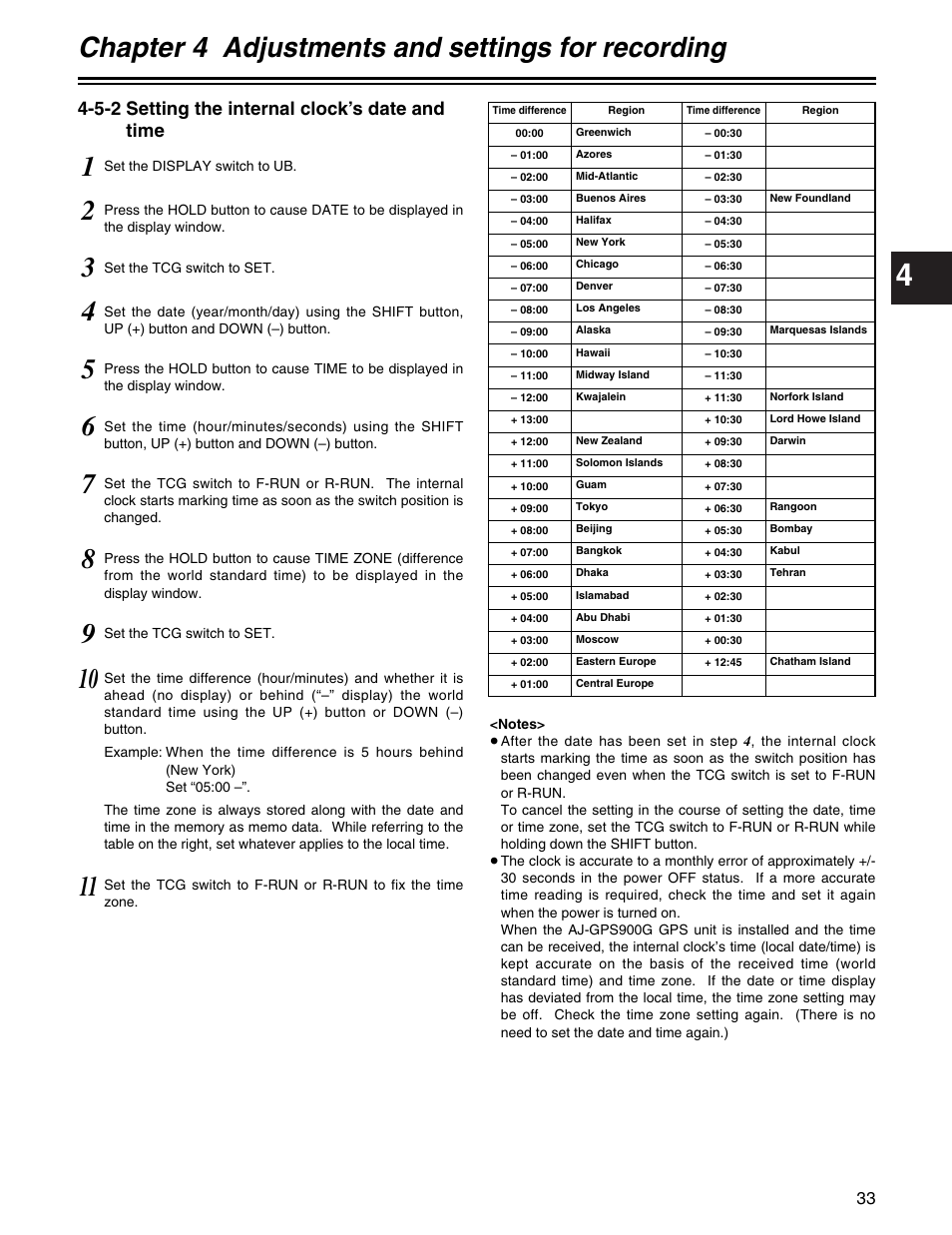 Chapter 4 adjustments and settings for recording, 5-2 setting the internal clock’s date and time | Panasonic AJ-HDX400P User Manual | Page 33 / 102