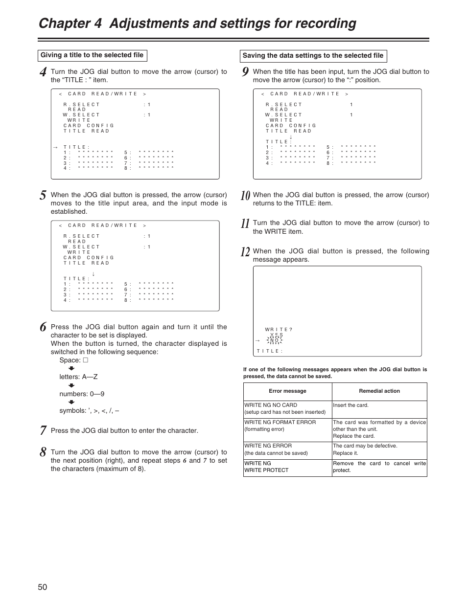 Chapter 4 adjustments and settings for recording | Panasonic AJ-HDX400P User Manual | Page 50 / 102