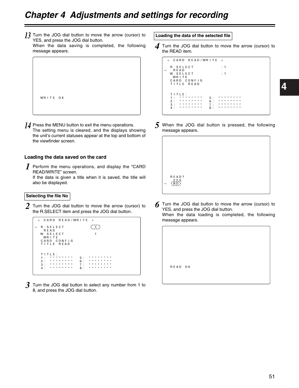 Chapter 4 adjustments and settings for recording | Panasonic AJ-HDX400P User Manual | Page 51 / 102