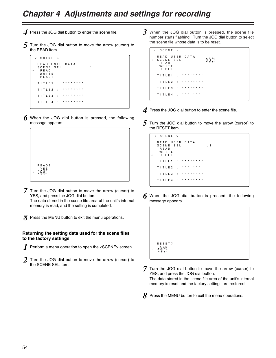 Chapter 4 adjustments and settings for recording | Panasonic AJ-HDX400P User Manual | Page 54 / 102