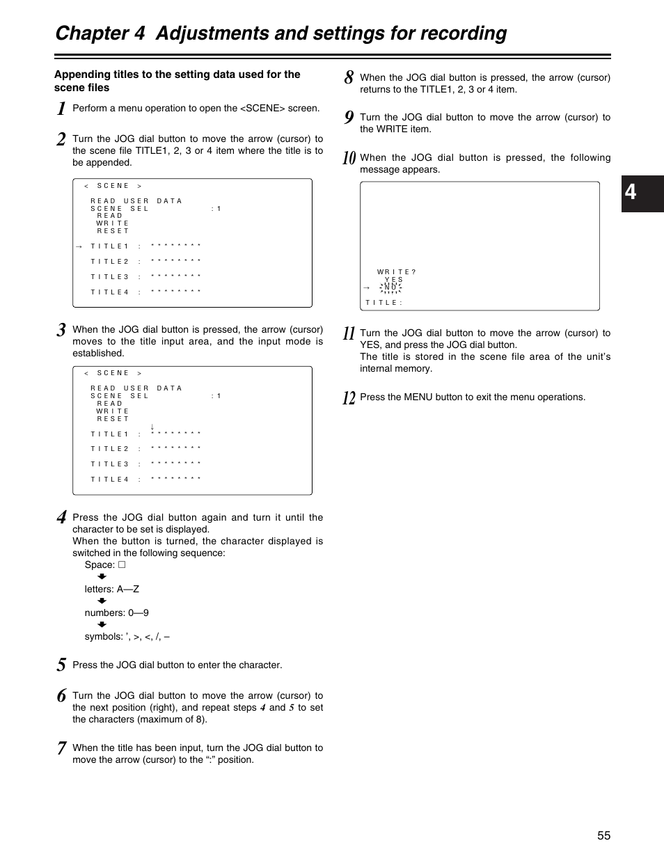 Chapter 4 adjustments and settings for recording | Panasonic AJ-HDX400P User Manual | Page 55 / 102