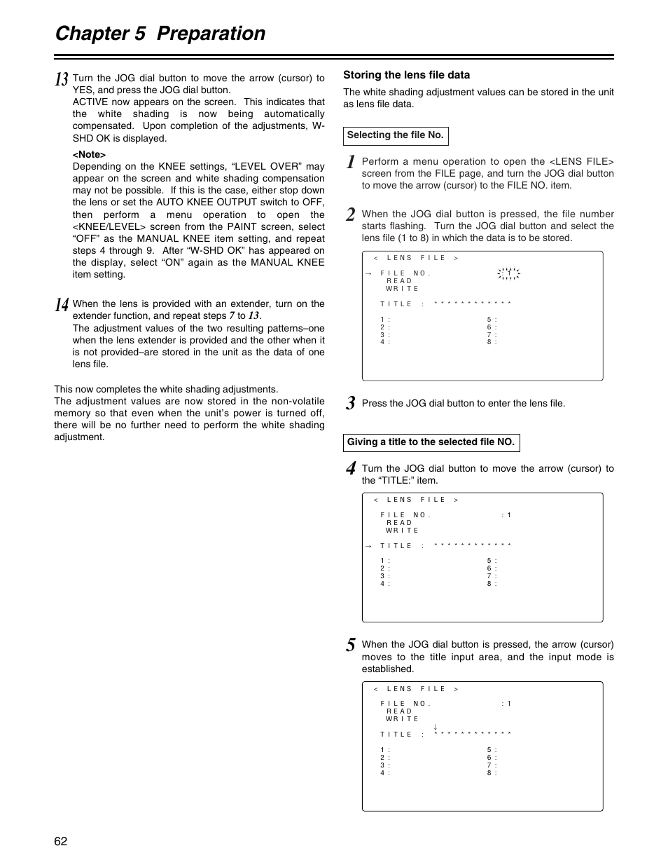 Chapter 5 preparation | Panasonic AJ-HDX400P User Manual | Page 62 / 102