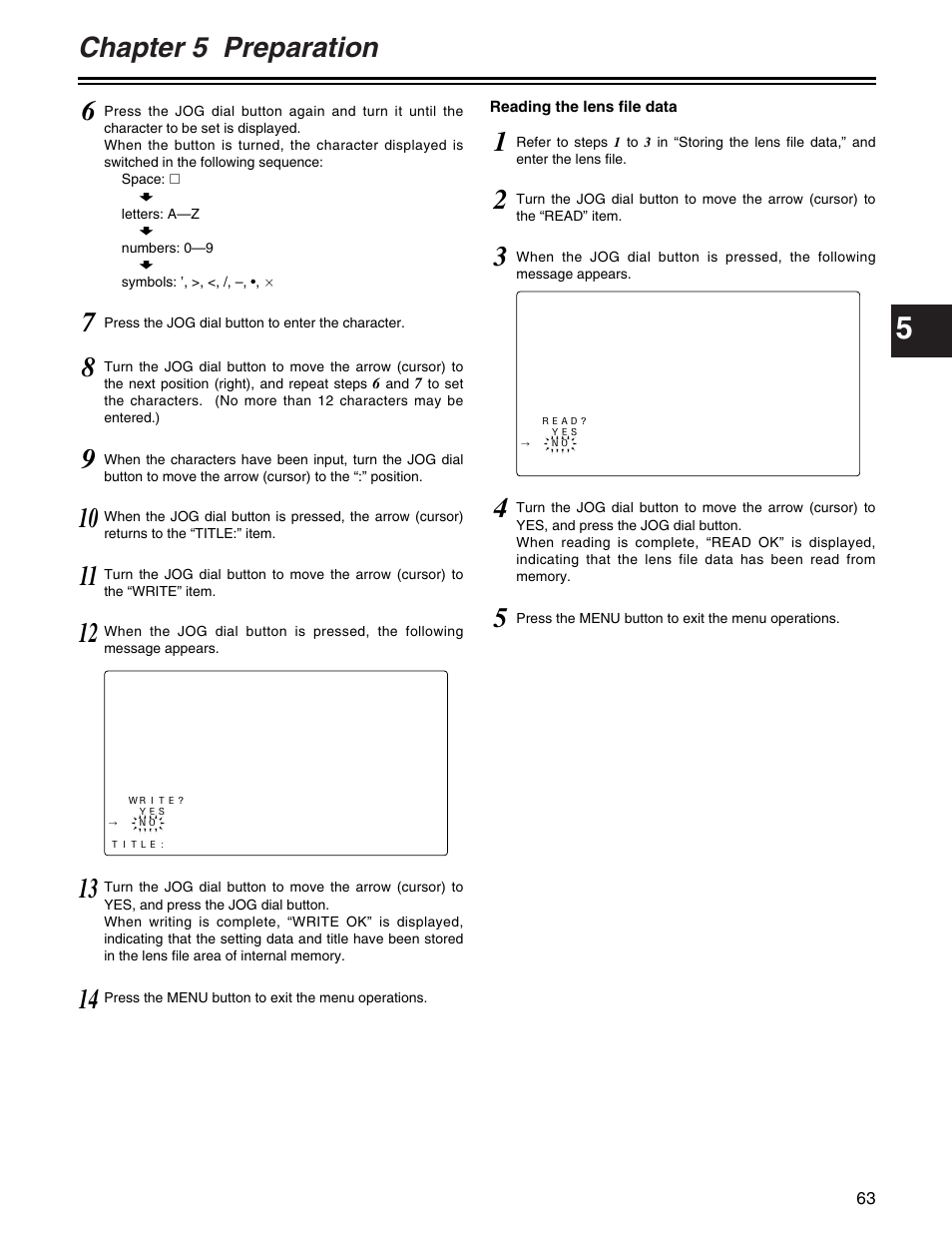 Chapter 5 preparation | Panasonic AJ-HDX400P User Manual | Page 63 / 102