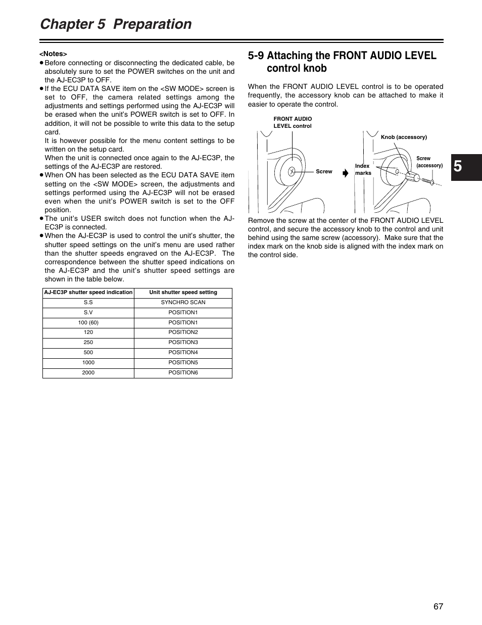 Chapter 5 preparation, 9 attaching the front audio level control knob | Panasonic AJ-HDX400P User Manual | Page 67 / 102