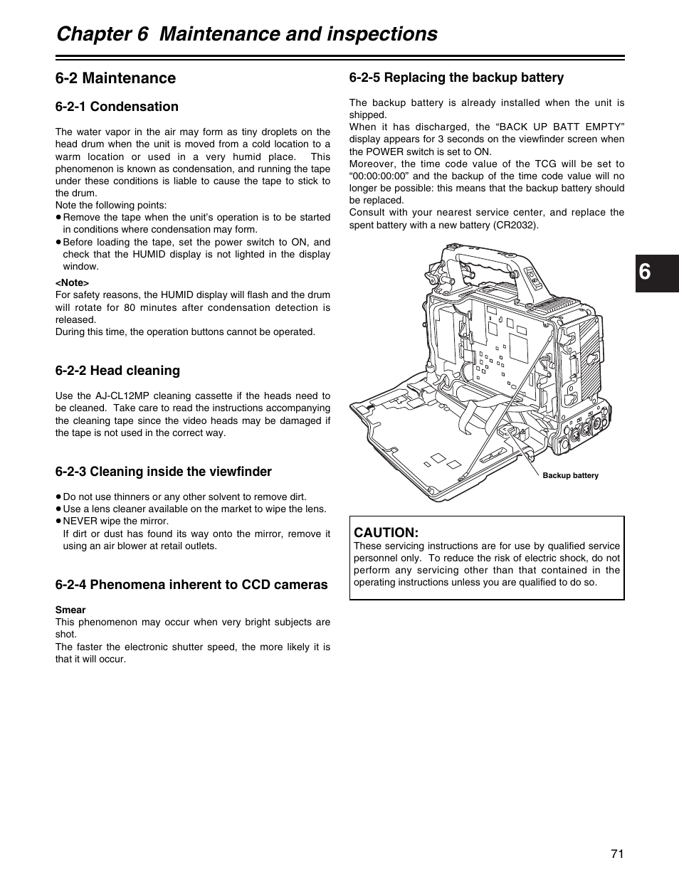 Chapter 6 maintenance and inspections, 2 maintenance | Panasonic AJ-HDX400P User Manual | Page 71 / 102